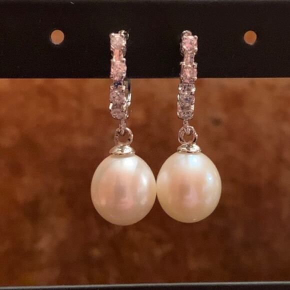 Silver Plated, CZ and Pearl Earrings - Picture 1 of 4